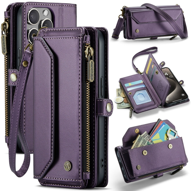 For iPhone 15 Pro Max CaseMe C36 Card Slots Zipper Wallet RFID Anti-theft Leather Phone Case(Purple) by CaseMe