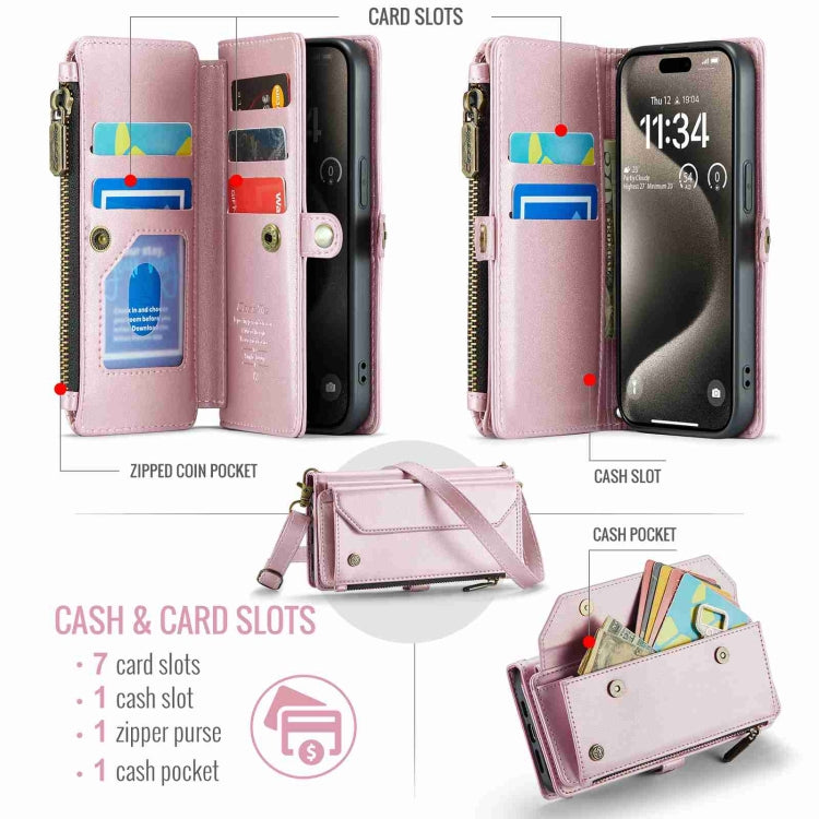 For iPhone 15 Pro Max CaseMe C36 Card Slots Zipper Wallet RFID Anti-theft Leather Phone Case(Pink) by CaseMe