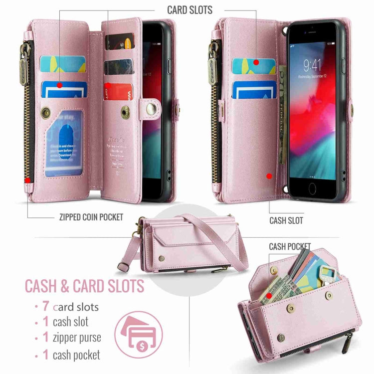 For iPhone 8 / 7 / 6 CaseMe C36 Card Slots Zipper Wallet RFID Anti-theft Leather Phone Case(Pink) by CaseMe