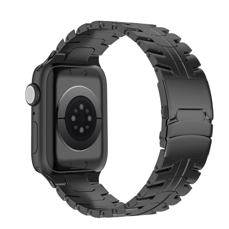 For Apple Watch Series 3 38mm Double Lock Buckle Turtle Titanium Steel Watch Band(Black) by bashfashion
