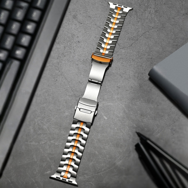For Apple Watch Series 9 45mm Double Lock Buckle Turtle Titanium Steel Watch Band(Titanium Orange) by bashfashion