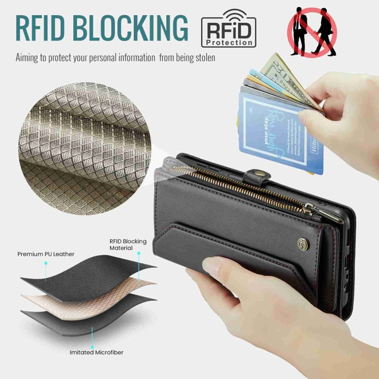 For Samsung Galaxy A25 CaseMe C36 Card Slots Zipper Wallet RFID Anti-theft Leather Phone Case(Black) by CaseMe