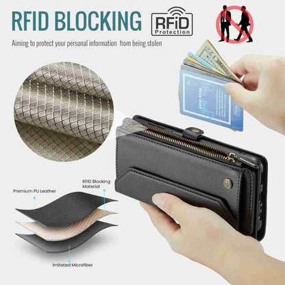For Samsung Galaxy A25 CaseMe C36 Card Slots Zipper Wallet RFID Anti-theft Leather Phone Case(Black) by CaseMe