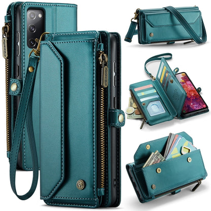 For Samsung Galaxy S20 FE CaseMe C36 Card Slots Zipper Wallet RFID Anti-theft Leather Phone Case(Blue-green) by CaseMe