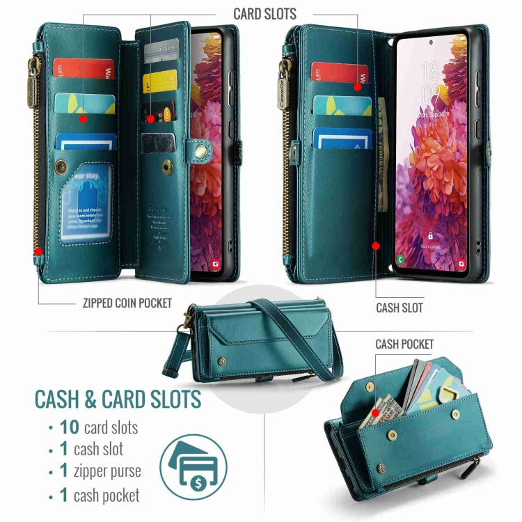 For Samsung Galaxy S20 FE CaseMe C36 Card Slots Zipper Wallet RFID Anti-theft Leather Phone Case(Blue-green) by CaseMe