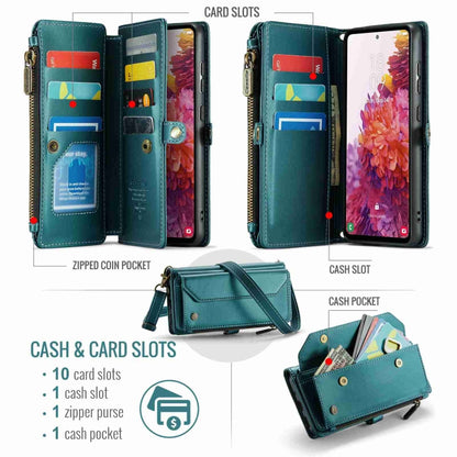 For Samsung Galaxy S20 FE CaseMe C36 Card Slots Zipper Wallet RFID Anti-theft Leather Phone Case(Blue-green) by CaseMe