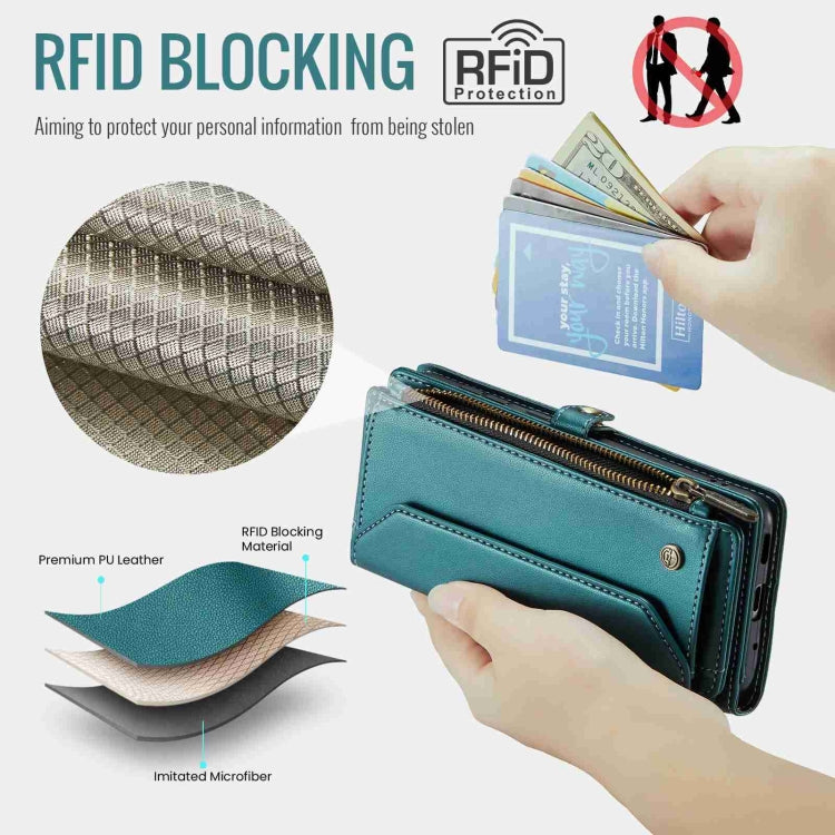 For Samsung Galaxy S20 FE CaseMe C36 Card Slots Zipper Wallet RFID Anti-theft Leather Phone Case(Blue-green) by CaseMe
