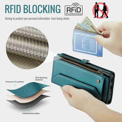 For Samsung Galaxy S20 FE CaseMe C36 Card Slots Zipper Wallet RFID Anti-theft Leather Phone Case(Blue-green) by CaseMe