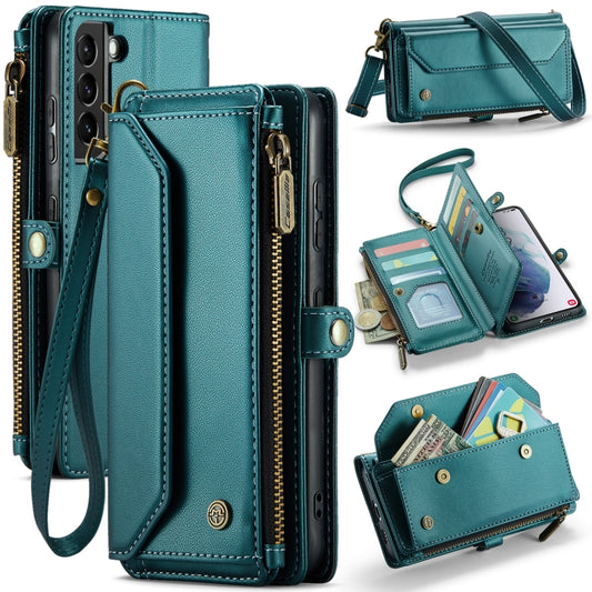 For Samsung Galaxy S21+ 5G CaseMe C36 Card Slots Zipper Wallet RFID Anti-theft Leather Phone Case(Blue-green) by CaseMe