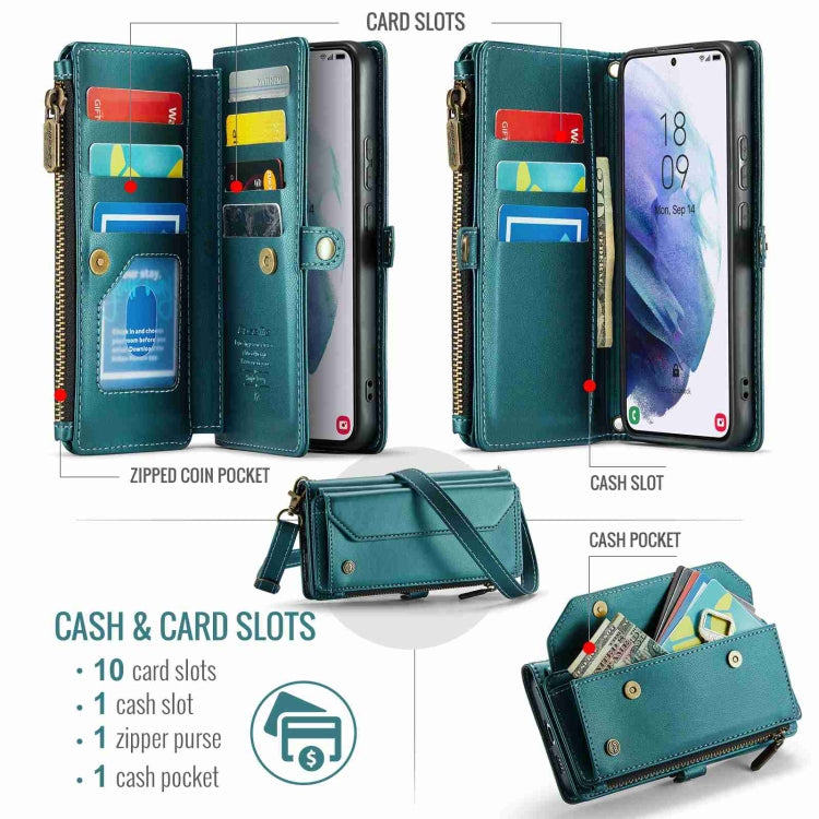 For Samsung Galaxy S21+ 5G CaseMe C36 Card Slots Zipper Wallet RFID Anti-theft Leather Phone Case(Blue-green) by CaseMe