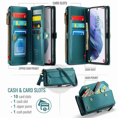 For Samsung Galaxy S21+ 5G CaseMe C36 Card Slots Zipper Wallet RFID Anti-theft Leather Phone Case(Blue-green) by CaseMe