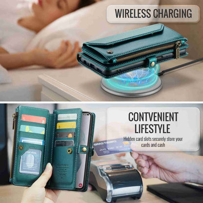 For Samsung Galaxy S21+ 5G CaseMe C36 Card Slots Zipper Wallet RFID Anti-theft Leather Phone Case(Blue-green) by CaseMe