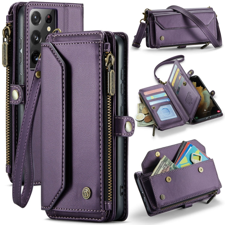 For Samsung Galaxy S21 Ultra 5G CaseMe C36 Card Slots Zipper Wallet RFID Anti-theft Leather Phone Case(Purple) by CaseMe