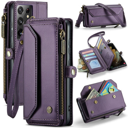 For Samsung Galaxy S21 Ultra 5G CaseMe C36 Card Slots Zipper Wallet RFID Anti-theft Leather Phone Case(Purple) by CaseMe