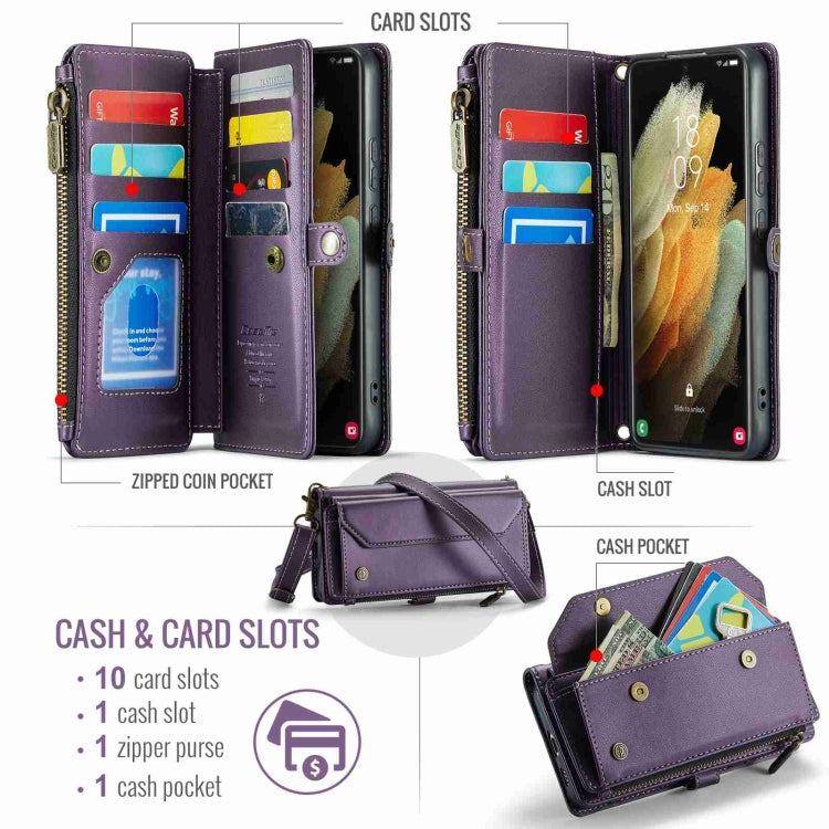 For Samsung Galaxy S21 Ultra 5G CaseMe C36 Card Slots Zipper Wallet RFID Anti-theft Leather Phone Case(Purple) by CaseMe