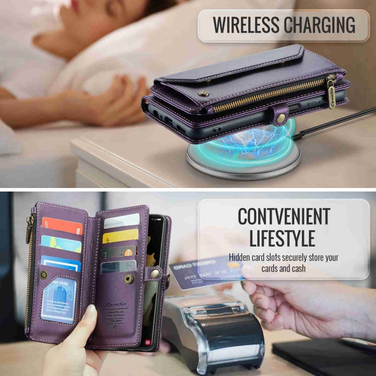 For Samsung Galaxy S21 Ultra 5G CaseMe C36 Card Slots Zipper Wallet RFID Anti-theft Leather Phone Case(Purple) by CaseMe
