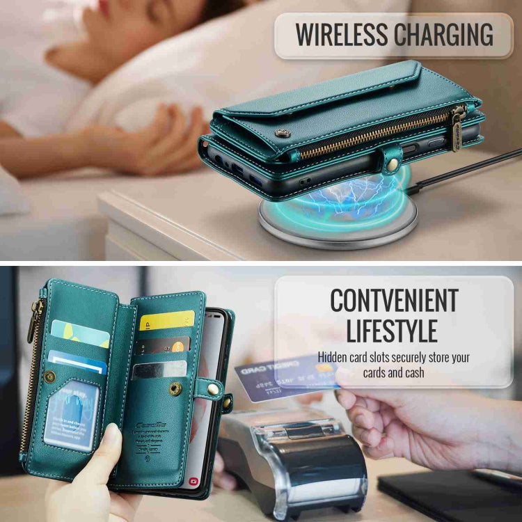 For Samsung Galaxy S21 5G CaseMe C36 Card Slots Zipper Wallet RFID Anti-theft Leather Phone Case(Blue-green) by CaseMe
