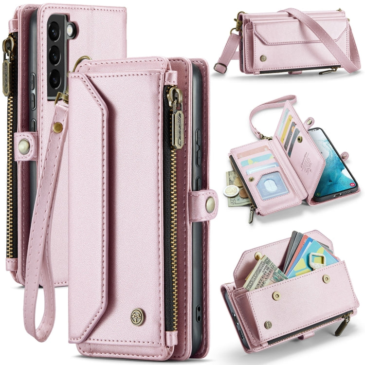 For Samsung Galaxy S22+ 5G CaseMe C36 Card Slots Zipper Wallet RFID Anti-theft Leather Phone Case(Pink) by CaseMe