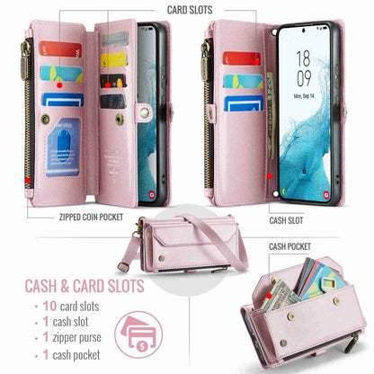 For Samsung Galaxy S22+ 5G CaseMe C36 Card Slots Zipper Wallet RFID Anti-theft Leather Phone Case(Pink) by CaseMe