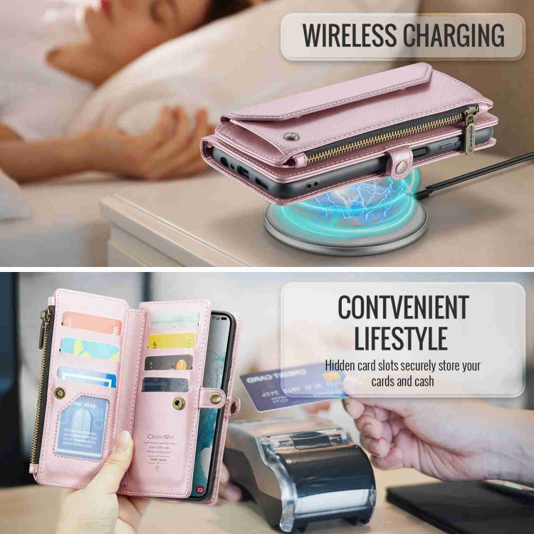 For Samsung Galaxy S22+ 5G CaseMe C36 Card Slots Zipper Wallet RFID Anti-theft Leather Phone Case(Pink) by CaseMe