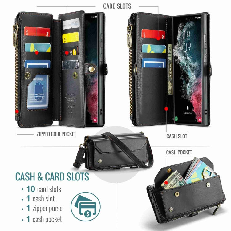 For Samsung Galaxy S22 Ultra 5G CaseMe C36 Card Slots Zipper Wallet RFID Anti-theft Leather Phone Case(Black) by CaseMe