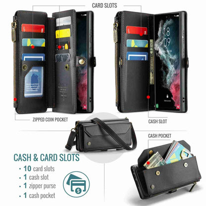 For Samsung Galaxy S22 Ultra 5G CaseMe C36 Card Slots Zipper Wallet RFID Anti-theft Leather Phone Case(Black) by CaseMe
