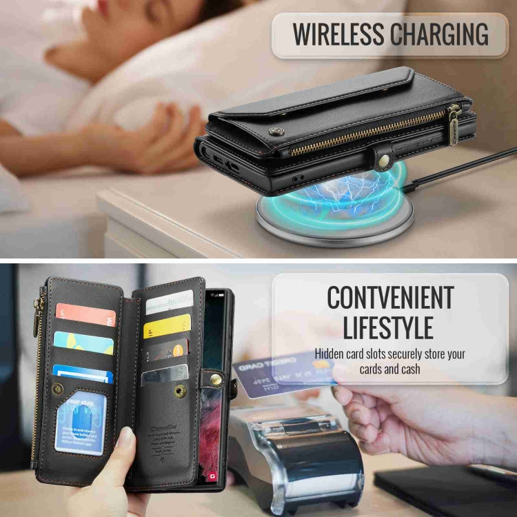 For Samsung Galaxy S22 Ultra 5G CaseMe C36 Card Slots Zipper Wallet RFID Anti-theft Leather Phone Case(Black) by CaseMe