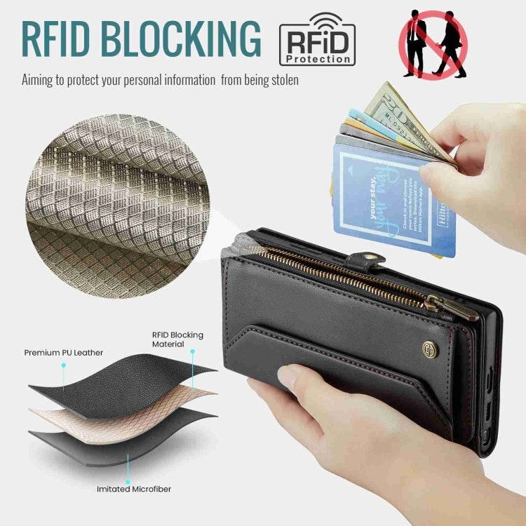 For Samsung Galaxy S22 Ultra 5G CaseMe C36 Card Slots Zipper Wallet RFID Anti-theft Leather Phone Case(Black) by CaseMe