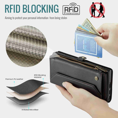 For Samsung Galaxy S22 Ultra 5G CaseMe C36 Card Slots Zipper Wallet RFID Anti-theft Leather Phone Case(Black) by CaseMe