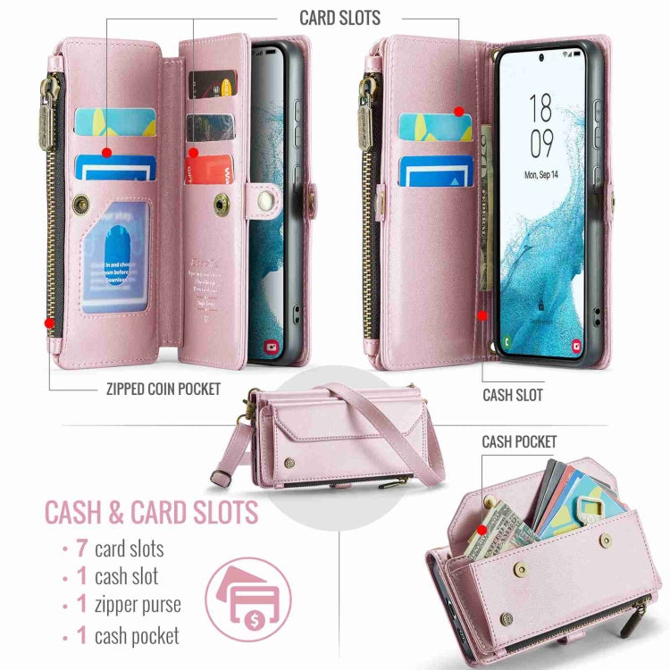 For Samsung Galaxy S22 5G CaseMe C36 Card Slots Zipper Wallet RFID Anti-theft Leather Phone Case(Pink) by CaseMe