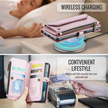 For Samsung Galaxy S22 5G CaseMe C36 Card Slots Zipper Wallet RFID Anti-theft Leather Phone Case(Pink) by CaseMe