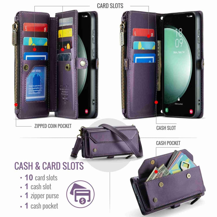 For Samsung Galaxy S23 FE 5G CaseMe C36 Card Slots Zipper Wallet RFID Anti-theft Leather Phone Case(Purple) by CaseMe