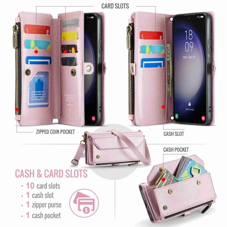 For Samsung Galaxy S23+ 5G CaseMe C36 Card Slots Zipper Wallet RFID Anti-theft Leather Phone Case(Pink) by CaseMe