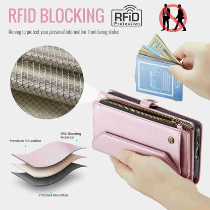 For Samsung Galaxy S23+ 5G CaseMe C36 Card Slots Zipper Wallet RFID Anti-theft Leather Phone Case(Pink) by CaseMe
