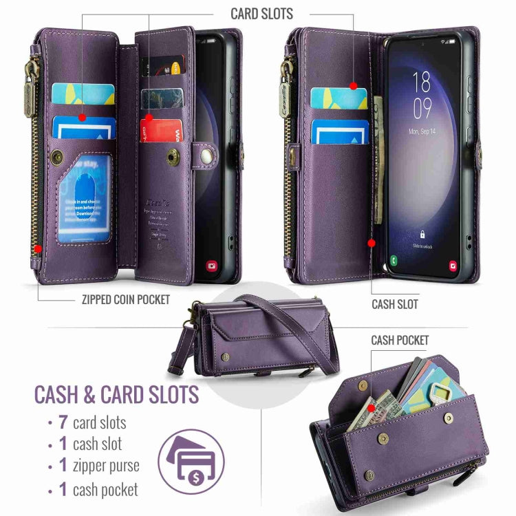 For Samsung Galaxy S23 5G CaseMe C36 Card Slots Zipper Wallet RFID Anti-theft Leather Phone Case(Purple) by CaseMe