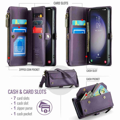 For Samsung Galaxy S23 5G CaseMe C36 Card Slots Zipper Wallet RFID Anti-theft Leather Phone Case(Purple) by CaseMe