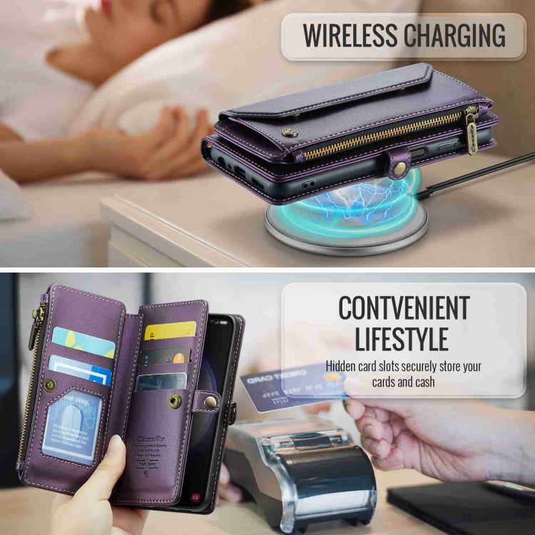 For Samsung Galaxy S23 5G CaseMe C36 Card Slots Zipper Wallet RFID Anti-theft Leather Phone Case(Purple) by CaseMe
