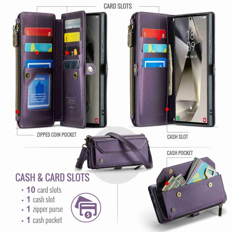 For Samsung Galaxy S24 Ultra 5G CaseMe C36 Card Slots Zipper Wallet RFID Anti-theft Leather Phone Case(Purple) by CaseMe