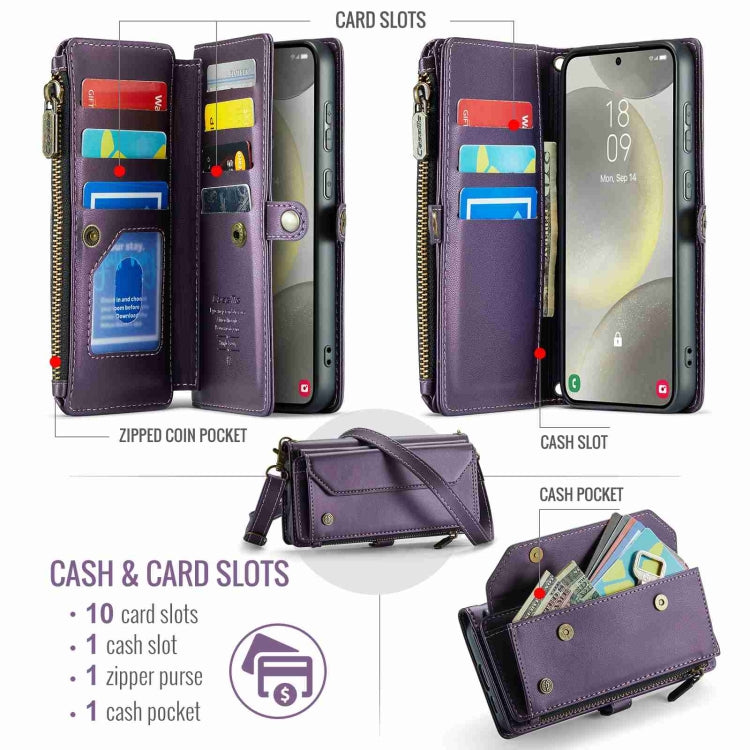 For Samsung Galaxy S24 5G CaseMe C36 Card Slots Zipper Wallet RFID Anti-theft Leather Phone Case(Purple) by CaseMe