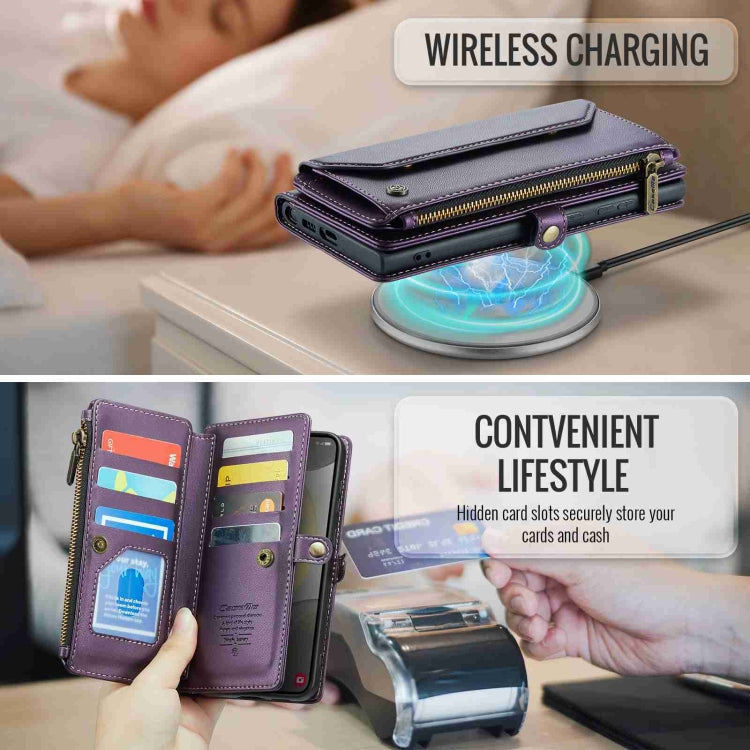 For Samsung Galaxy S24 5G CaseMe C36 Card Slots Zipper Wallet RFID Anti-theft Leather Phone Case(Purple) by CaseMe