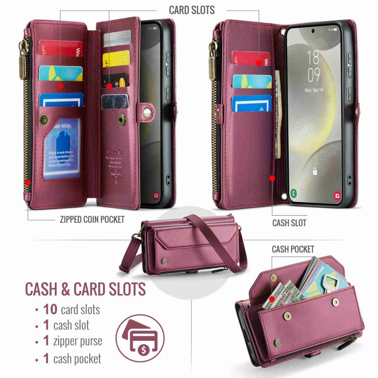 For Samsung Galaxy S24+ 5G CaseMe C36 Card Slots Zipper Wallet RFID Anti-theft Leather Phone Case(Wine Red) by CaseMe
