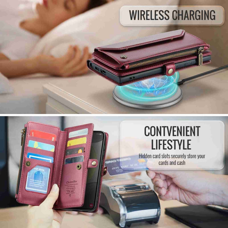 For Samsung Galaxy S24+ 5G CaseMe C36 Card Slots Zipper Wallet RFID Anti-theft Leather Phone Case(Wine Red) by CaseMe