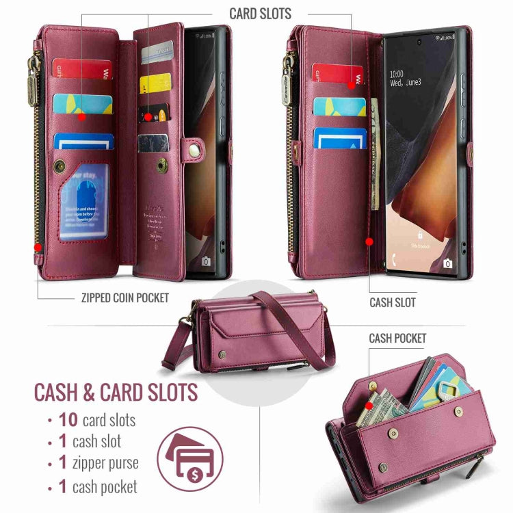 For Samsung Galaxy Note20 Ultra CaseMe C36 Card Slots Zipper Wallet RFID Anti-theft Leather Phone Case(Wine Red) by CaseMe