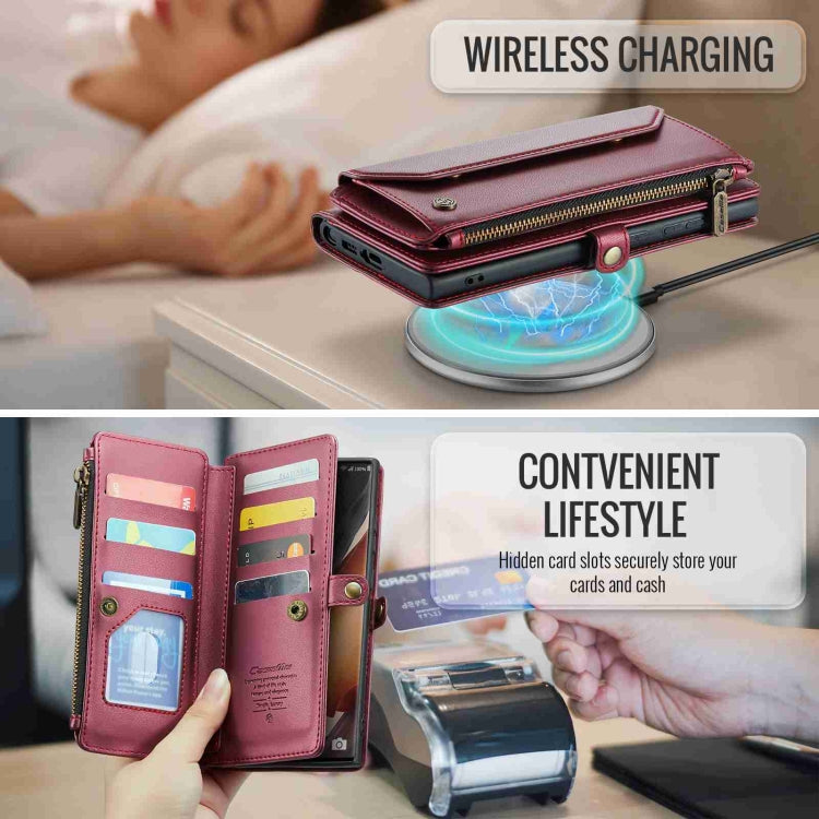 For Samsung Galaxy Note20 Ultra CaseMe C36 Card Slots Zipper Wallet RFID Anti-theft Leather Phone Case(Wine Red) by CaseMe