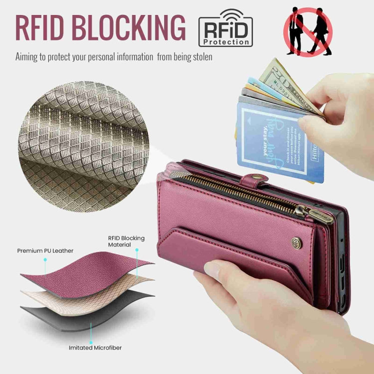 For Samsung Galaxy Note20 Ultra CaseMe C36 Card Slots Zipper Wallet RFID Anti-theft Leather Phone Case(Wine Red) by CaseMe