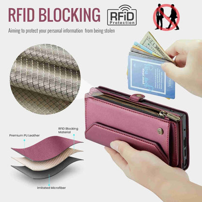 For Samsung Galaxy Note20 Ultra CaseMe C36 Card Slots Zipper Wallet RFID Anti-theft Leather Phone Case(Wine Red) by CaseMe