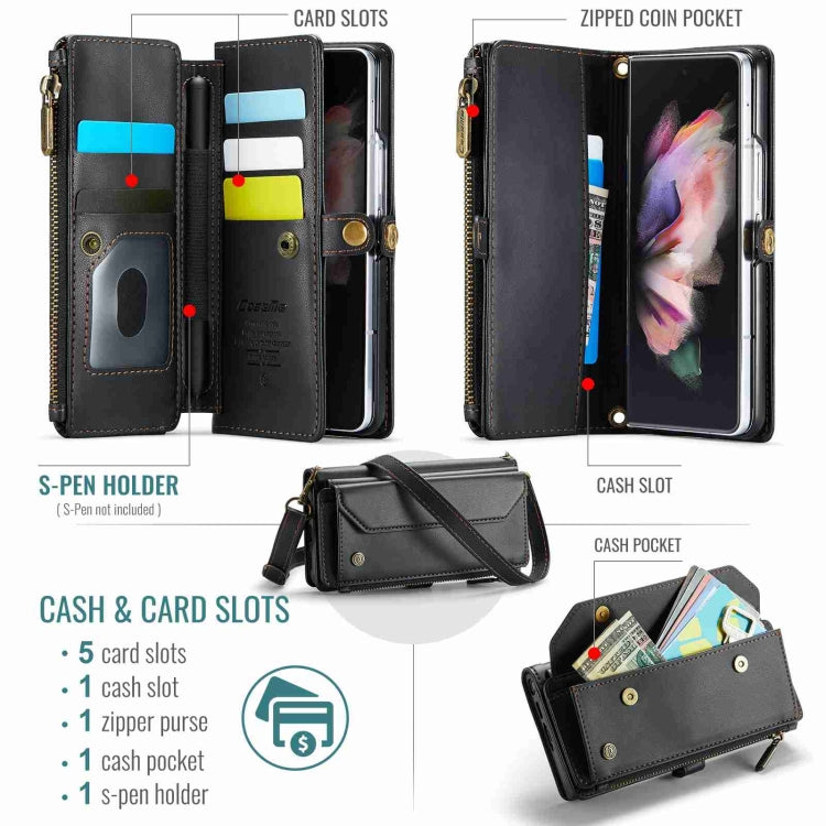 For Samsung Galaxy Z Fold3 CaseMe C36 Card Slots Zipper Wallet RFID Anti-theft Leather Phone Case(Black) by CaseMe