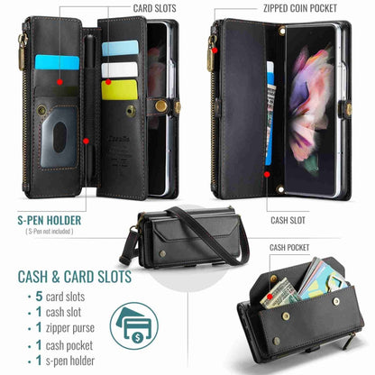 For Samsung Galaxy Z Fold3 CaseMe C36 Card Slots Zipper Wallet RFID Anti-theft Leather Phone Case(Black) by CaseMe