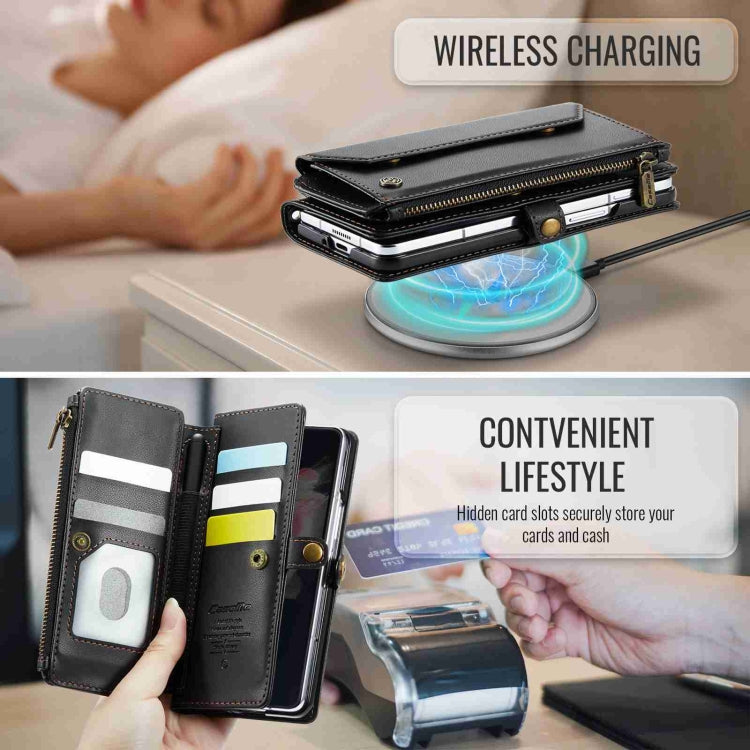 For Samsung Galaxy Z Fold3 CaseMe C36 Card Slots Zipper Wallet RFID Anti-theft Leather Phone Case(Black) by CaseMe