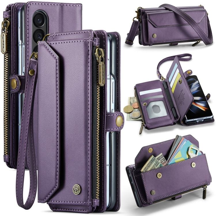 For Samsung Galaxy Z Fold4 CaseMe C36 Card Slots Zipper Wallet RFID Anti-theft Leather Phone Case(Purple) by CaseMe